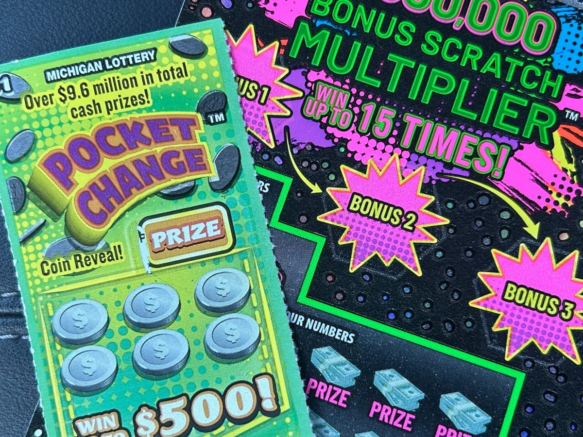 Two Michigan scratch lottery tickets against a blue background