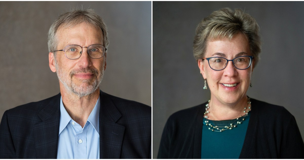 side by side headshots with a man on the left and woman on the right