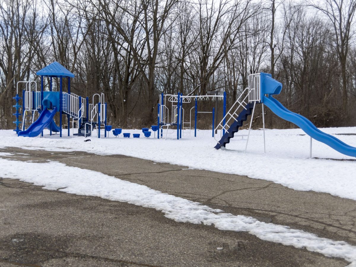 A snowy children's playground