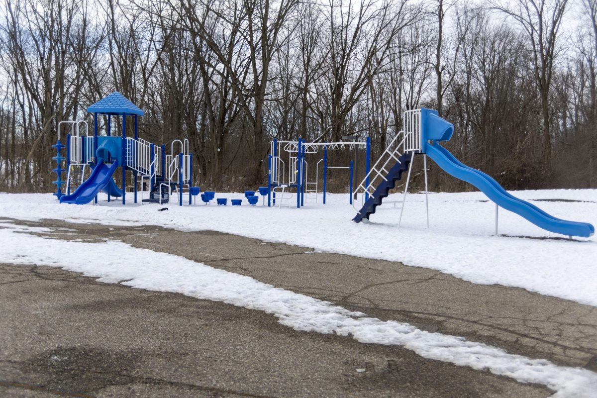 A snowy children's playground