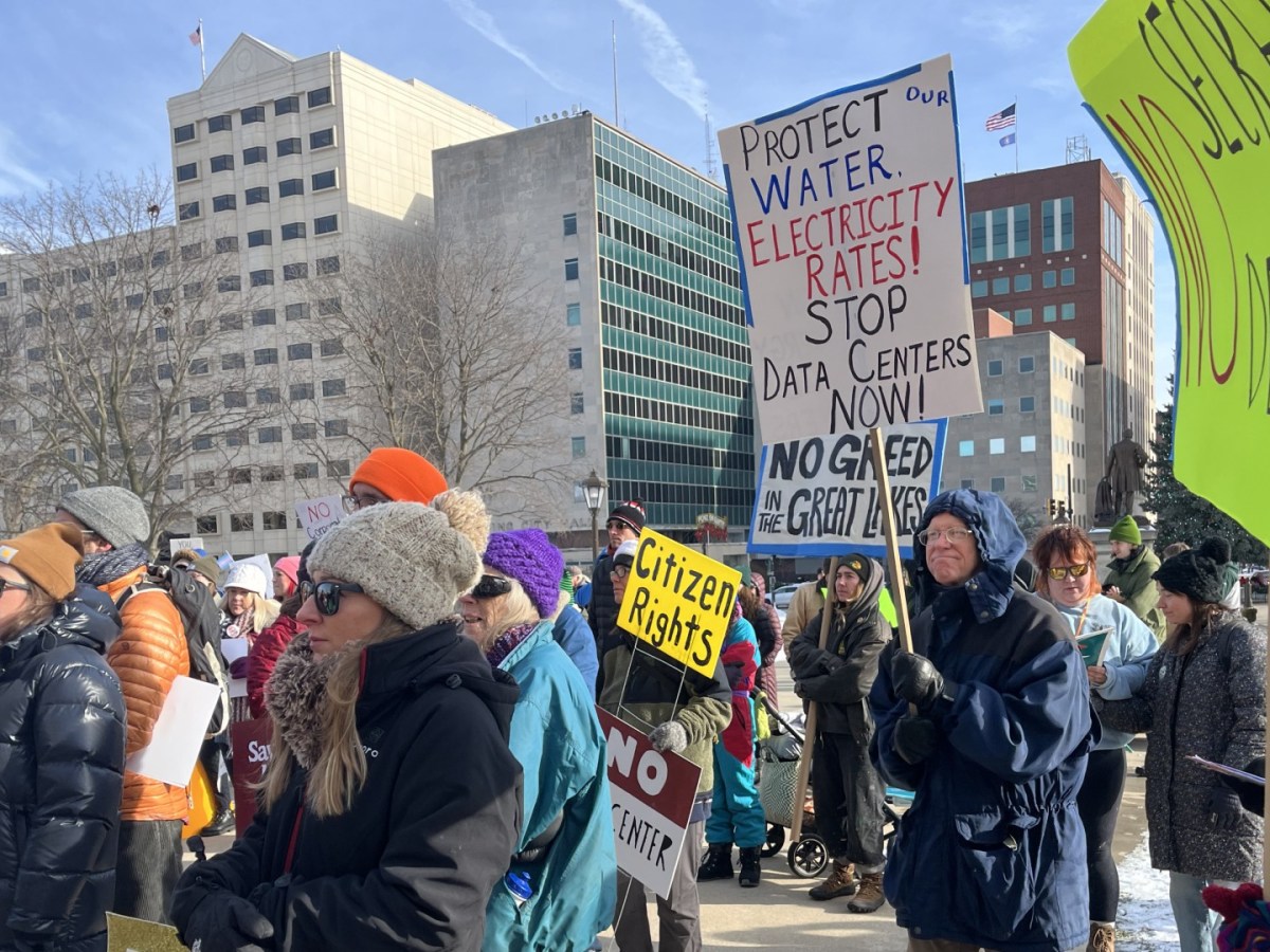Protesters in downtown Lansing