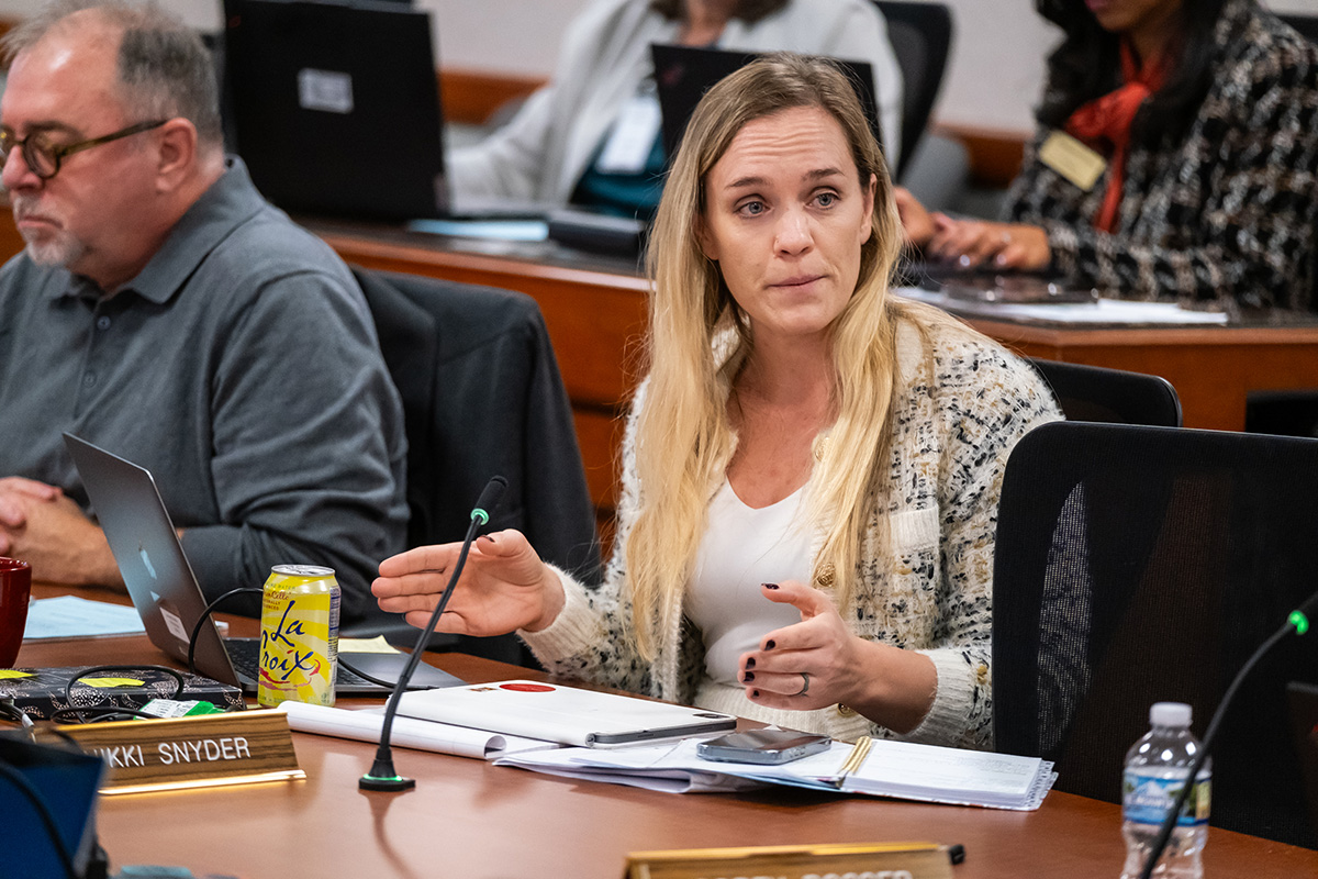 Nikki Snyder speaks at a State Board of Education meeting Thursday, Nov. 13, 2025, in Lansing.