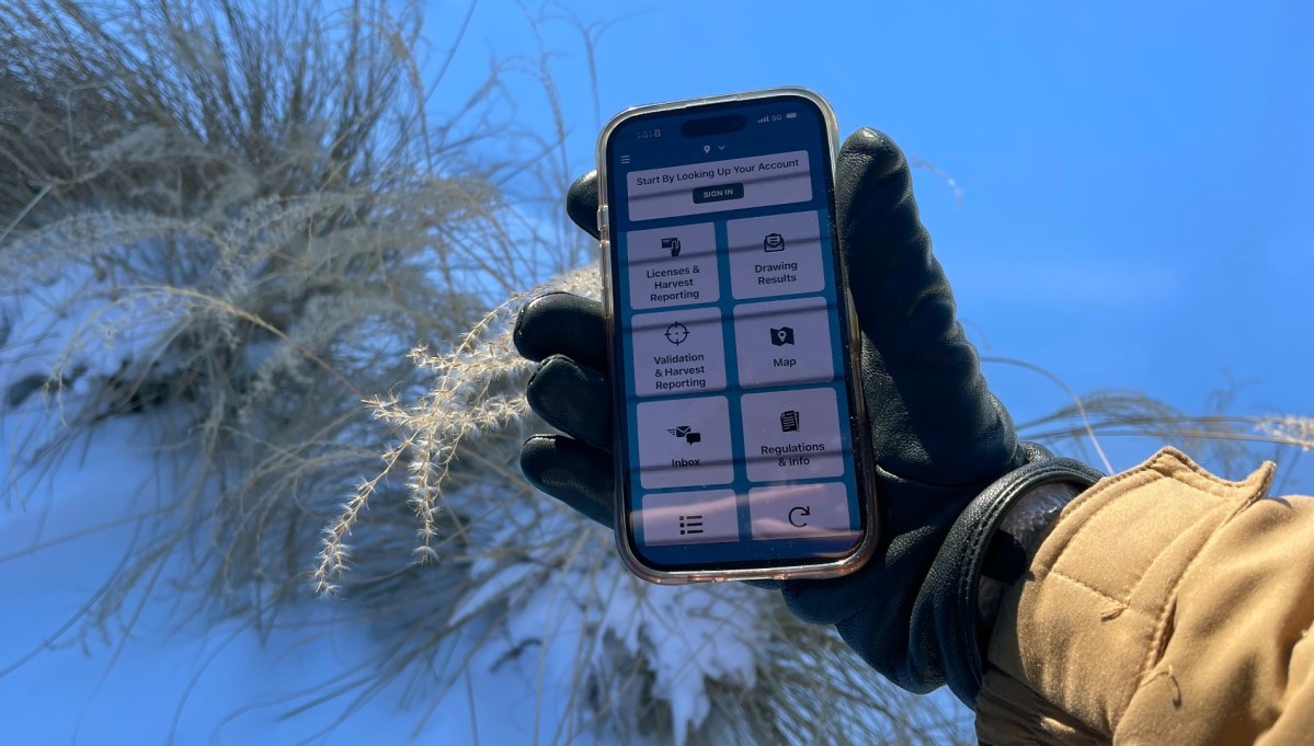 A person holds a smartphone with an app open on it