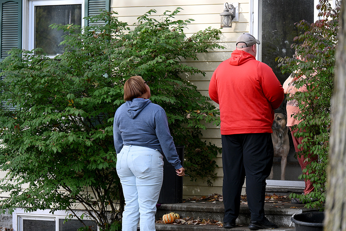Two people with their backs turned to the camera.