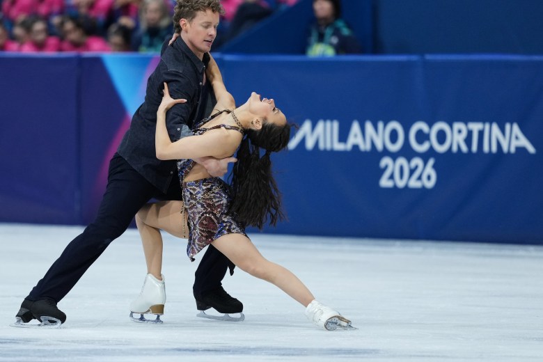 Madison Chock and Evan Bates on the ice. 