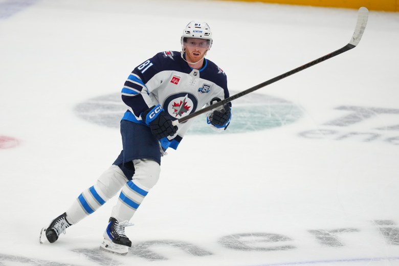Winnipeg Jets left wing Kyle Connor on the ice rink.