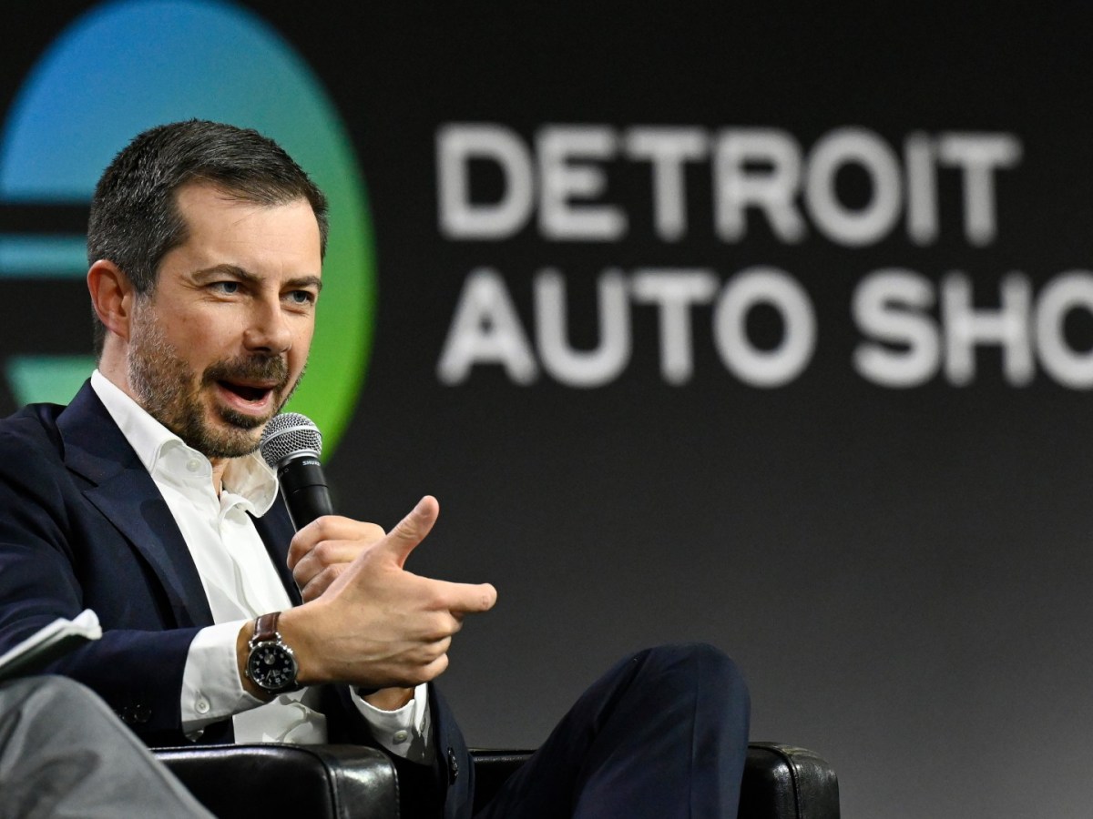 Pete Buttigieg on stage at the Detroit Auto Show