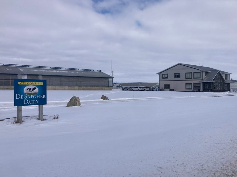 A sign for De Saegher Dairy. 
