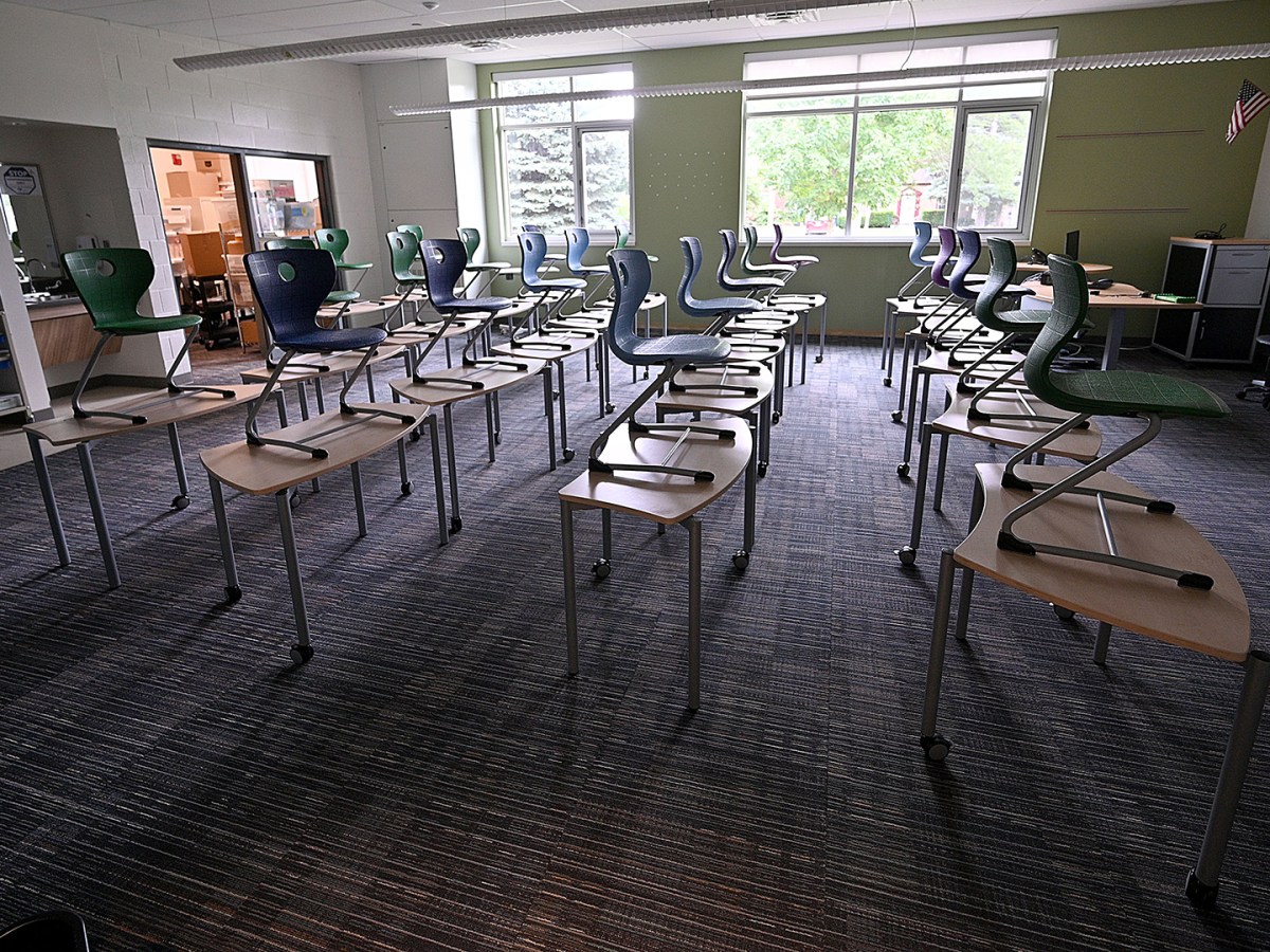 An empty classroom.