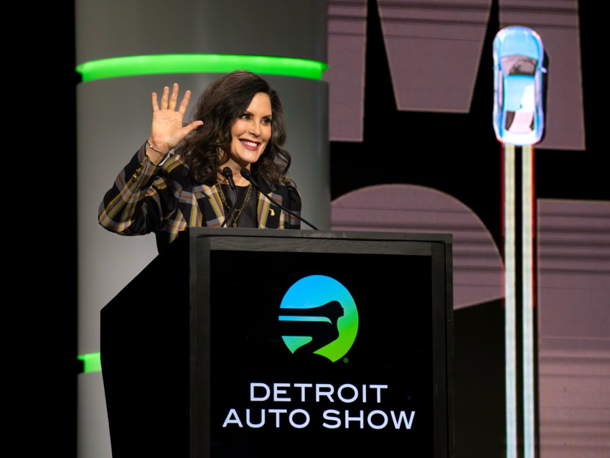 Gov. Gretchen Whitmer speaks at a podium