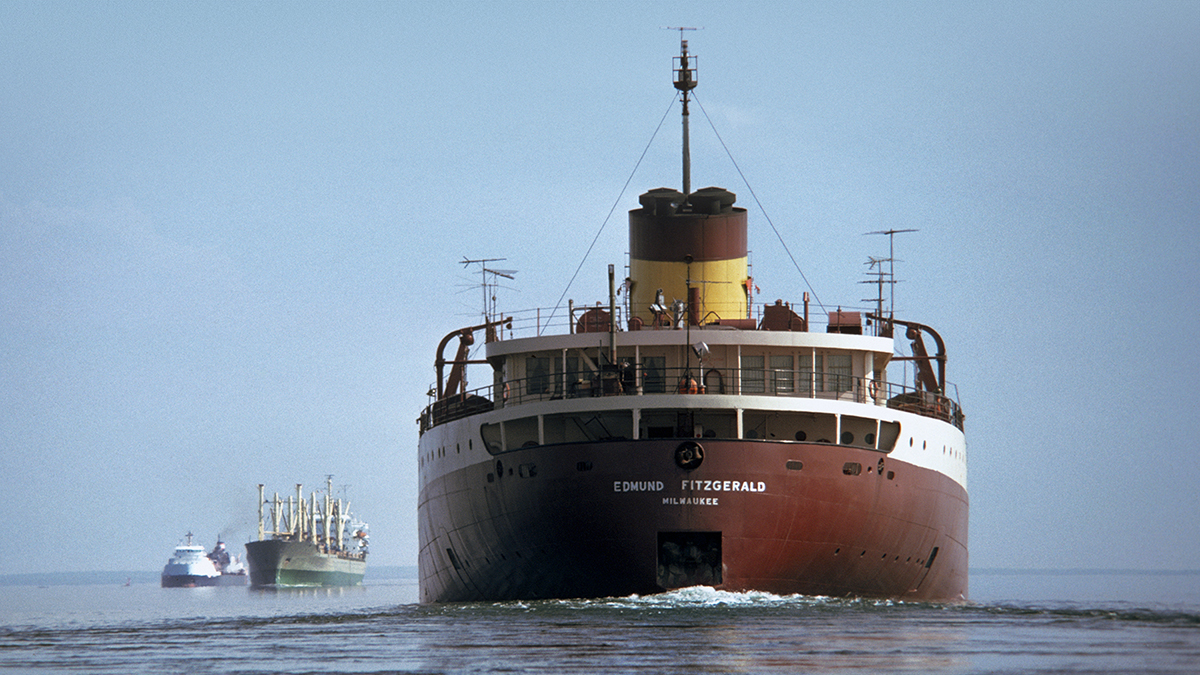 A view of the Edmund Fitzgerald's stern while it's in the water. 