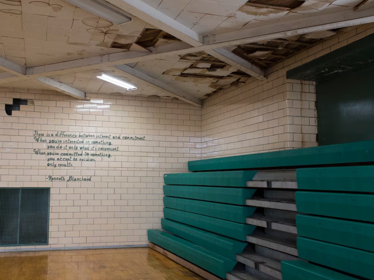 An empty school gym.