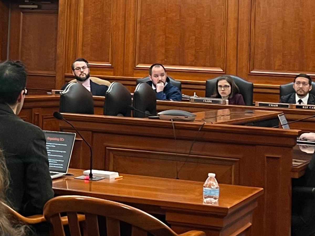 A committee listens to testimony