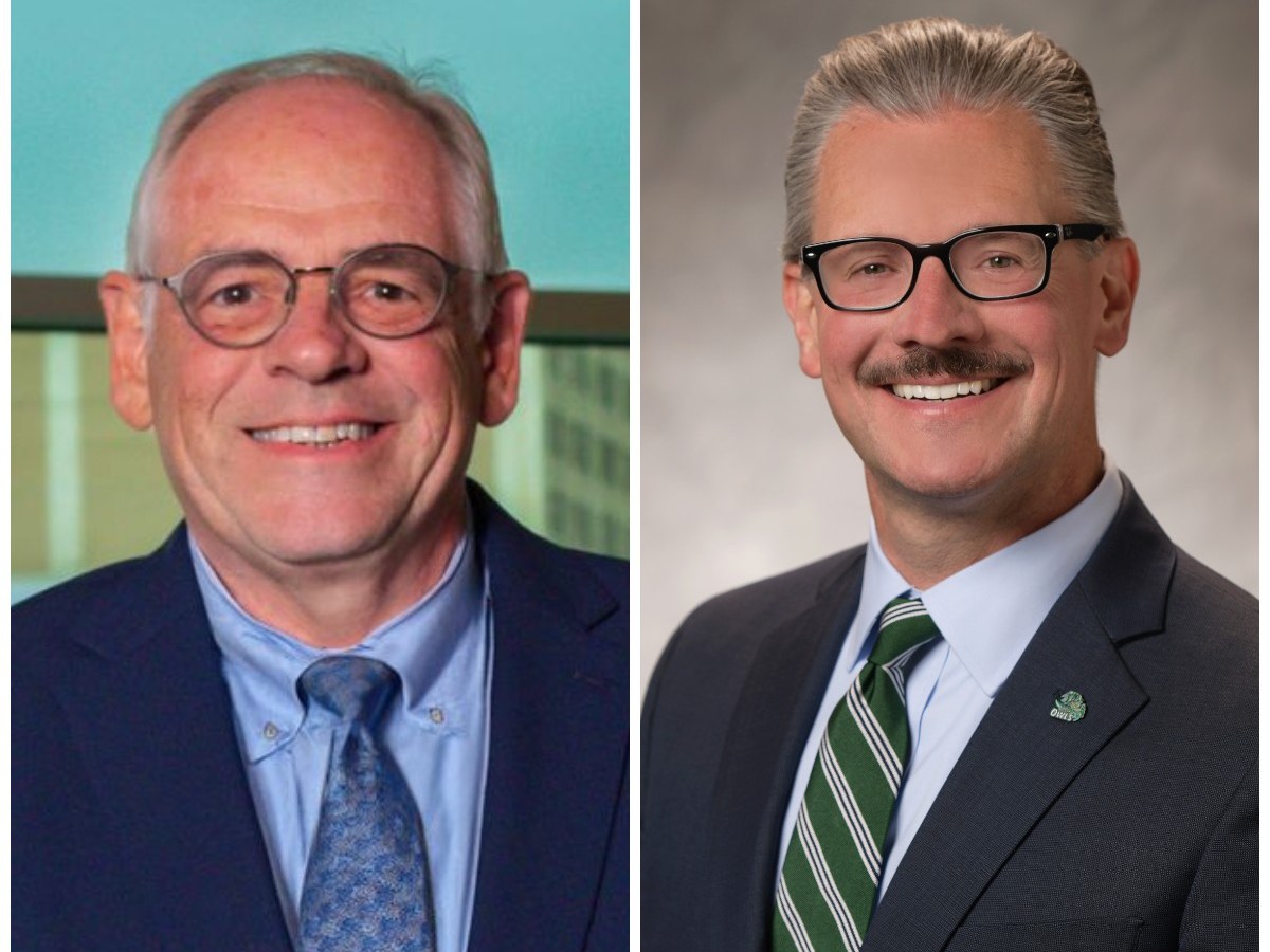 Side by side headshots of two smiling men wearing suit jackets and ties.