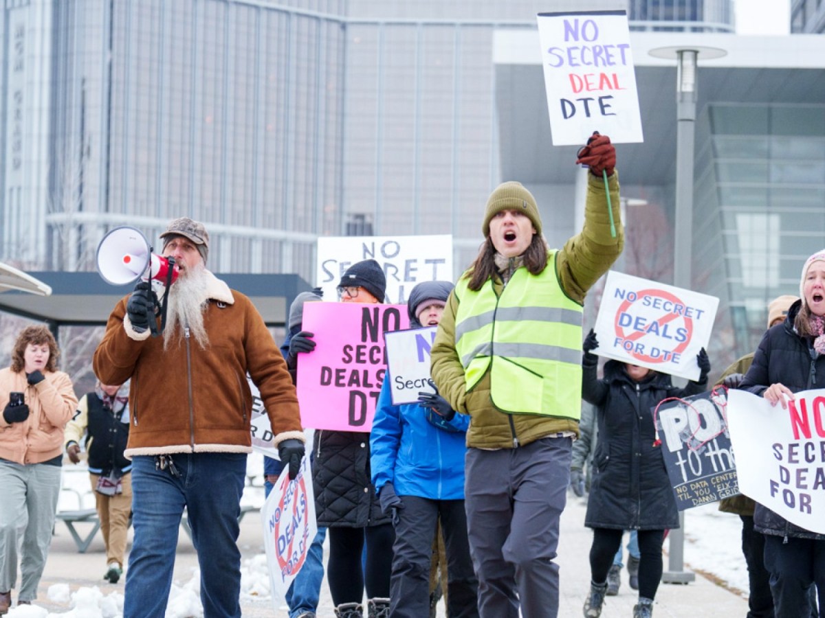 Protesters demonstrate in downtown Detroit