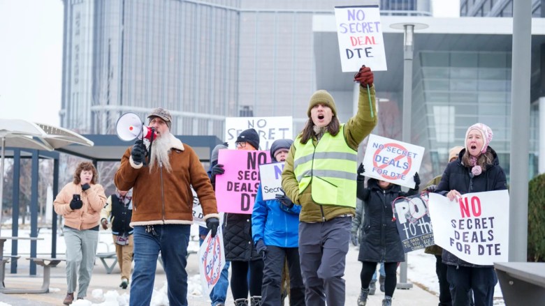 Protesters demonstrate in downtown Detroit