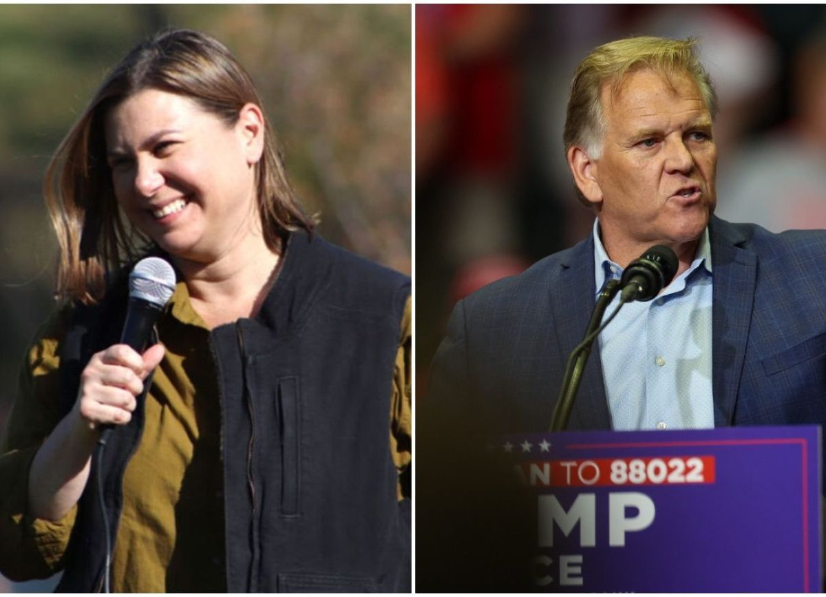 U.S. Rep. Elissa Slotkin on the left and former U.S. Rep. Mike Rogers on the right,