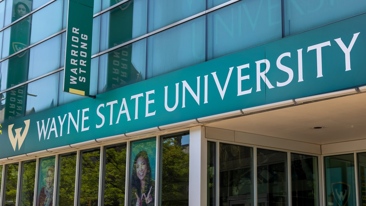 A sign for Wayne State University.