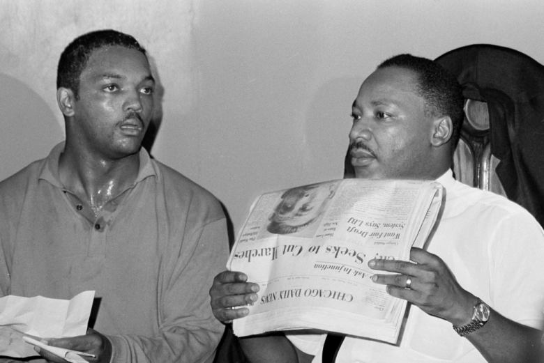 Civil rights leader Dr. Martin Luther King, Jr., right, and his aide Rev. Jesse Jackson are seen in Chicago, Aug. 19, 1966.