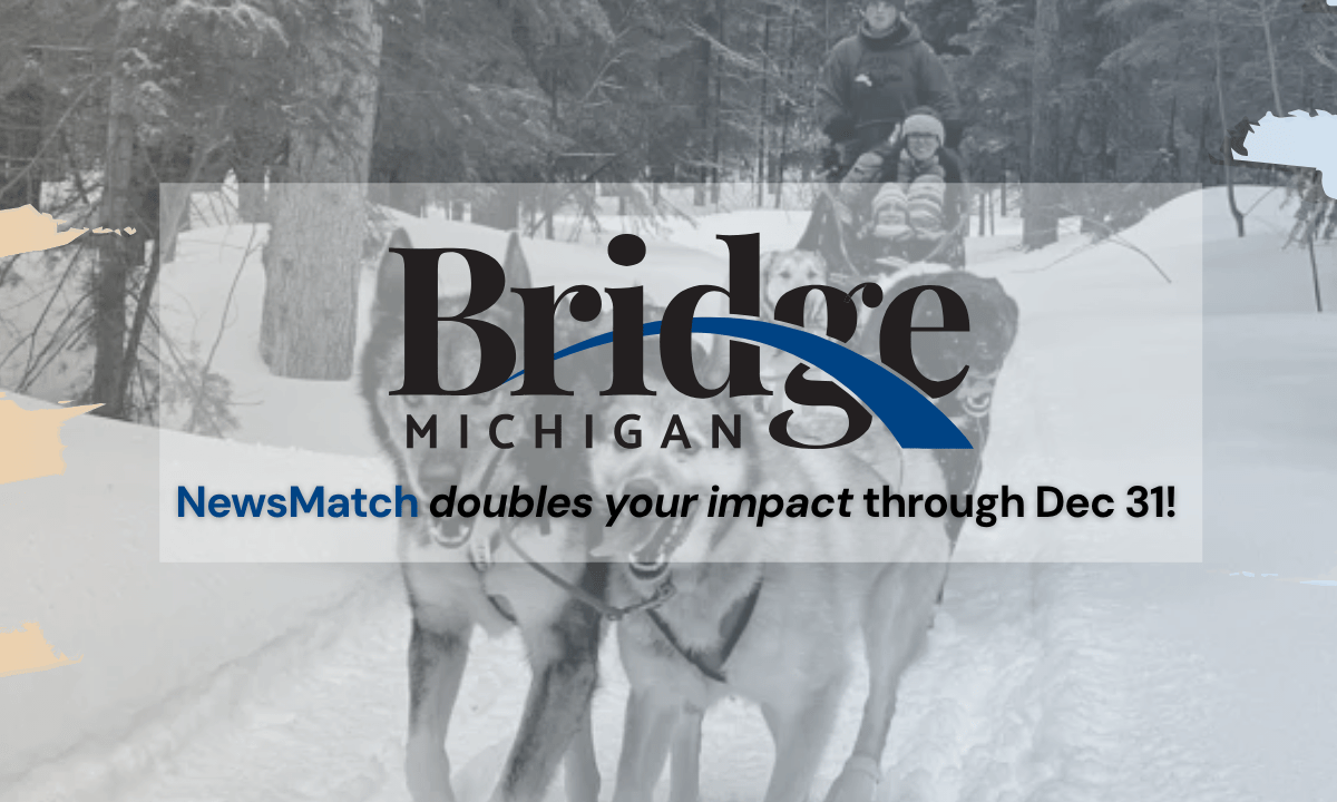 Bridge Michigan logo; snow in the background