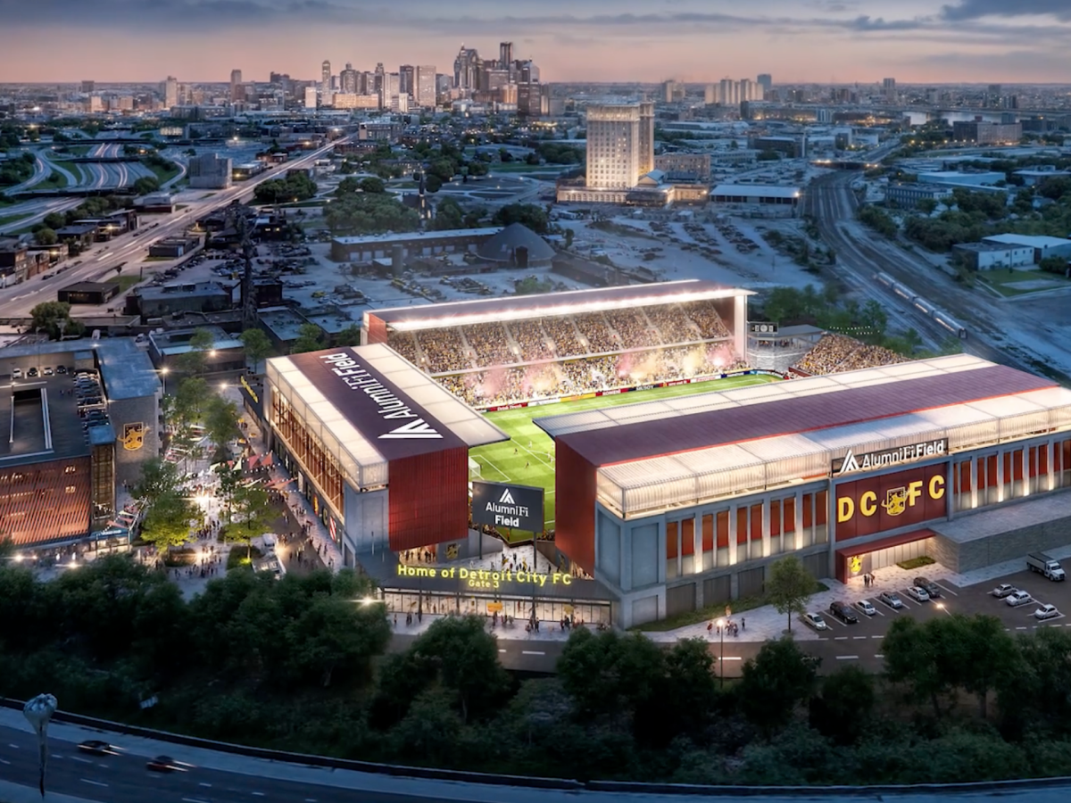 A rendering of the new Detroit City FC stadium being proposed for Corktown.